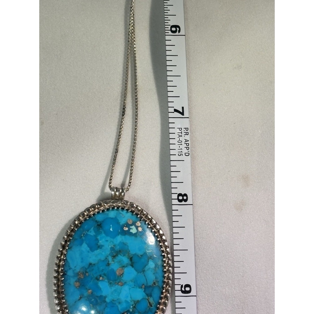Beautiful Sterling Silver Copper Turquoise Oval Pendant and 16 Inch Chain - Picture 6 of 11
